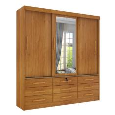 Guarda-Roupa Casal com Espelho Chicago I 3 Portas 9 Gavetas Cinamomo