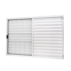 Janela de Alumínio Veneziana 100x120cm 3 Folhas com Grade e Vidro Liso Slim Modular Ramassol Branco