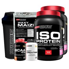 Kit 2x Iso Protein 900g + BCAA 100g + Power Creatina 100g + Waxy Maize 800g + Coqueteleira - Bodybuilders Sabor Morango