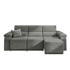 Sofá Retrátil Desmontável Suede 2,15m 3 Lugares Fox Cinza