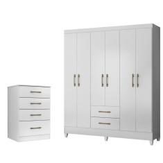 Kit Guarda Roupa Casal Panamá E Cômoda Ms - Branco Branco