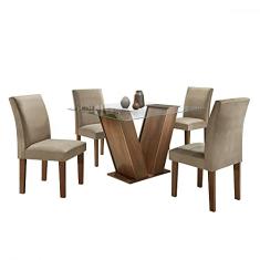Conjunto Sala de Jantar Mesa Tampo de Vidro e 4 Cadeiras Classic Cel Móveis Chocolate/Pena 84