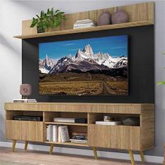 Rack com Painel Tv 65" Madri Multimóveis Rustic/preto com Prateleira e Pés Retrô Natural