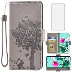 Asuwish Capa tipo carteira compatível com LG K92 5G e protetor de tela de vidro temperado, alça de pulso, suporte para cartão de crédito, capa para celular para LGK925G K 92 92K LMK920AM Q92 G5