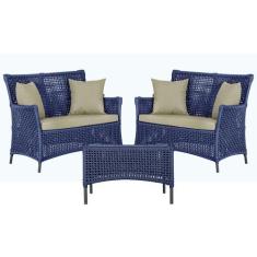 2 Sofá Área e Mesa Igapó Alumínio Pintura Preta Corda Náutica Estofado