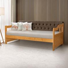 Sofá Cama Dublin Mona Estofado Capitonê Veludo Marrom Madeira - Imbuia