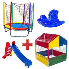 Cama Elástica Pula Pula Trampolim 1,40m + Piscina de Bolinhas Quadrada