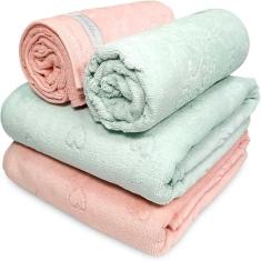 Jogo de Toalhas 2 de Banho e 2 de Rosto Aveludada Jacquard Döhler Romance Verde e Rosa
