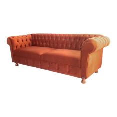 Sofá Chesterfield Capitone Luiz xv Suede Terracota 1,80cm