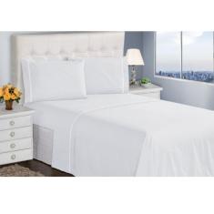 Jogo de Lençol 400 Fios 4 Peças Branco Ponto Palito Casa Dona, QUEEN