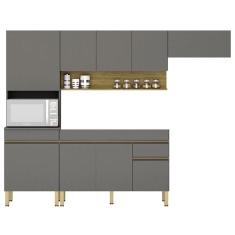 Armário de Cozinha 4 peças Balcão sem Tampo 150cm Lina14 Z06 Gris/Freijó - Mpozenato