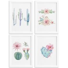 Quadros Cactos com Moldura Branca Kit 4un 22x32cm - Quartinhos
