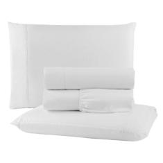 Jogo de Lençol Casal Padrão 4  Pçs Tecido Liso Com Elástico - ENTROU C