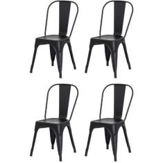 Kit 4 Cadeiras Tolix Iron Design Preto Fosco Aço Industrial Sala Cozin