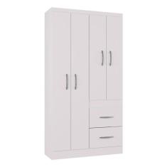 Guarda Roupa Solteiro Milão 4 Portas Branco Brilho - Poquema
