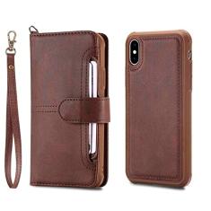 Capa Flip Folio para iPhone 14 Plus 12 13 Pro XR Luxo Carteira de Couro Destacável Capa para Telefone Capa Imã para iPhone 11 XS Max 78, marrom, para iPhone 13 Mini