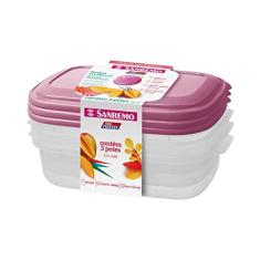 Sanremo - Conjunto com 3 Potes Plásticos Herméticos, Linha Vac Freezer