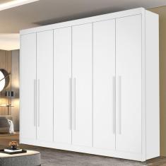 Guarda Roupa de Casal 6 Portas 6 Gavetas 1 Gaveta com Chave Dobradiça Slow Zeus Plus Branco