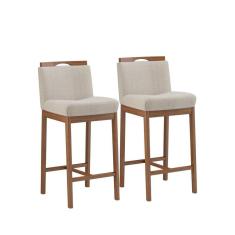 Conjunto 2 Banquetas Madeira Maciça Dani Nogueira Tec Linho