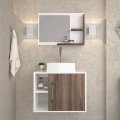 Conjunto para Banheiro Gabinete com Cuba Quadrada Q32 e Espelheira Laura 600 Yescasa Branco Chess/Nogal