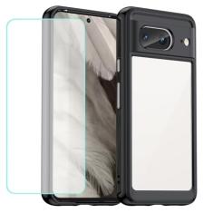 Wanyuexes Capa para Pixel 8, capa para Google 8 GKWS6 com protetor de tela de vidro temperado, antiamarelamento, parte traseira rígida transparente de policarbonato e capa protetora de TPU macio para