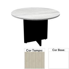Mesa de Reunião Redonda 110 x 110 cm Pé Painel PE25 em MDP Nogueira CasaBlanca e Base Branca