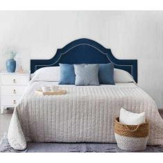 Cabeceira Estofada Provençal Luxo com Tachas - Queen Suede Azul Marinho