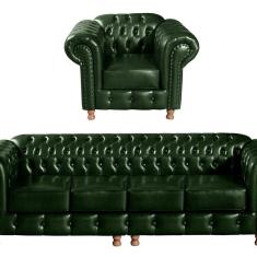 Conjunto De Sofá 4 Lugares E 1 Poltrona Chesterfield Luís XV Verde