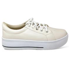 Tênis Feminino Off White Liso Flatform Detalhe Listra Preta-Feminino