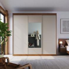 Guarda-roupa Casal 3 Portas de Correr 1 Porta com Espelho Samambaia Cabecasa Madeiramadeira Freijó/Off White