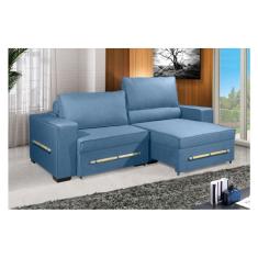 Sofá Retrátil e Reclinável 2.30m ESTILO ESTOFADOS - CHAYENE com SoftGel D33 Linho "Azul"