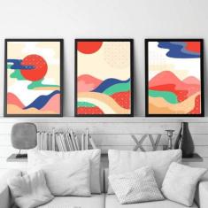 Kit 3 Quadros Abstratos Montanhas Multicoloridas 45x34cm - Quadros On-