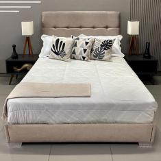 Cama Tradicional Estofada Berlim Linho RBL, Casal, Bege