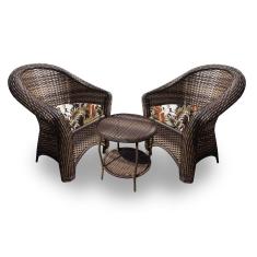 Conjunto de Poltronas Fibra Sintética Berlim - 2 Poltronas + 1 Mesa Centro - Tecido Revieira Marrom