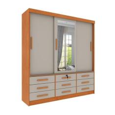 Guarda-Roupa Casal com Espelho Chicago 3 PT 9 GV Cinamomo e Off White 