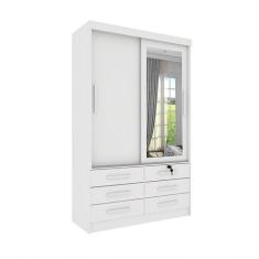 Guarda-Roupa Solteiro com Espelho Chicago 2 PT 6 GV Neve - Modern