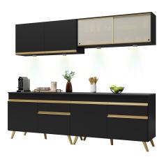 Armário De Cozinha Compacta 240cm Com Led Preto/dourado