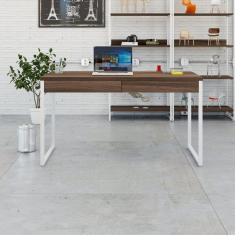 Mesa Para Escritório 135cm 2 Gavetas Kuadra Nogal - Est.branca