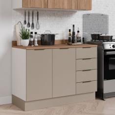 Balcão Pia 120cm Com Tampo Com Rodapé Puxador 150cm Ipanema Cabecasa Madeiramadeira Fendi Trama/branco