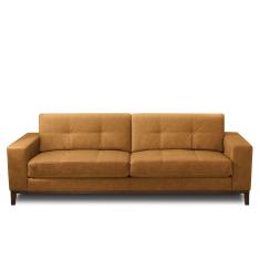 Sofá Decorativo Bruno 3 Lugares Sala De Estar 240cm Pés Em Madeira Couro Caramelo Manchado