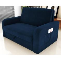Sofá Cama com Baú 2 Lugares Harry Suede Azul - CASA H