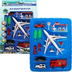 Kit Brinquedo Aeroporto Com 13pçs Helicóptero Avião Carrinho