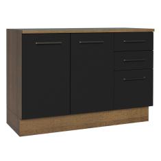 Balcão de Pia Cozinha 2 Portas e 3 Gavetas (Com Tampo) Rustic/Preto Agata Madesa