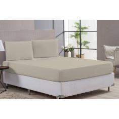 Jogo Lençol Cama Casal King 80% Algodão Bege Elástico