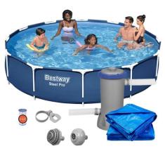 Piscina Estruturada 6.473 Litros Bestway 3,66m Steel Pro + Bomba Filtr