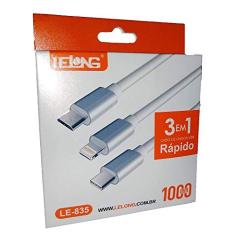 Cabo USB 3 em 1 para V8 Tipo C Ligthining 1M Lelong - LE-835