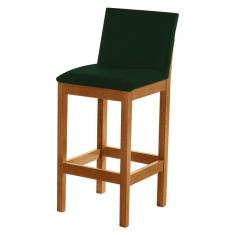 Banqueta Alta Luxo Pérola com Encosto Estofada em Veludo Verde Madeira Maciça Castanho