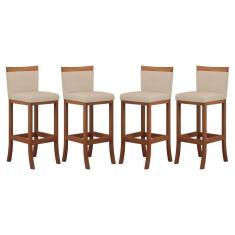 Kit 4 Banquetas Alta Encosto Estofado 38x102 Cm Paris Madeira Maciça Castanho Suede CCS