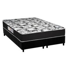 Cama Box Queen: Colchão Espuma D45 Luckspuma Gran Luck Black + Base CRC Suede Black(158x198)