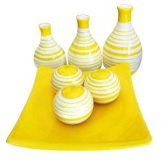 Jogo De Vasos Trio Garrafas E Centro De Mesa 3 Esferas Decor - Amarela